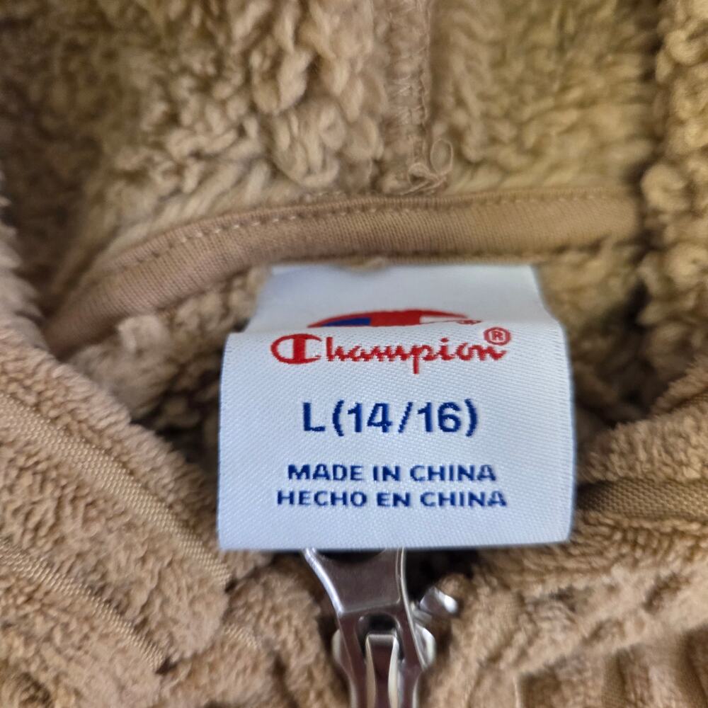 Champion Corduroy Fleece Hoodie 1/4 Zip Khaki Youth Large 14-16 - Picture 5 of 5
